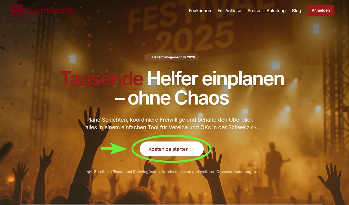 Startseite mit Schaltfläche «Kostenlos starten»